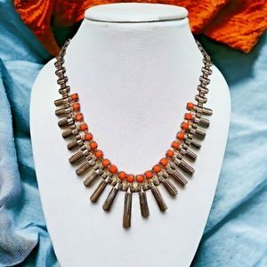 Cara New York Necklace Tribal Vintage Choker Orange Gold Tone Graduated Bars Bib